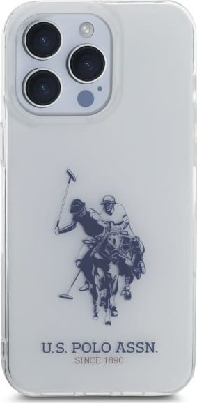 Mbulesë telefoni US Polo Shiny Big Logo për iPhone 15 Pro Max 6.7", polikarbonat, e bardhë
