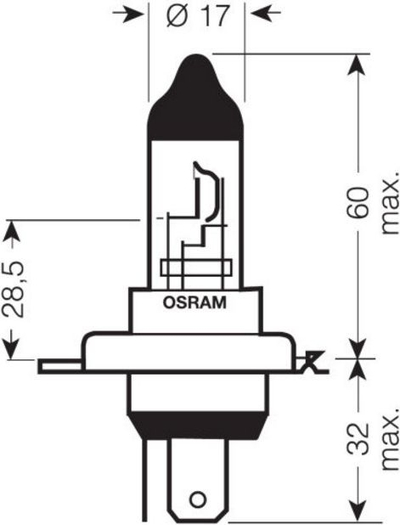 Llambë feneri Osram H4 P43T, 12V, 60/55W, transparente
