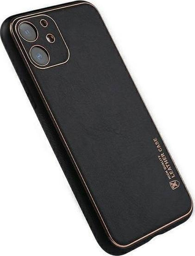 Kuti mbrojtëse Beline për iPhone 12 Pro, lëkurë sintetike, kornizë me efekt ari, e zezë