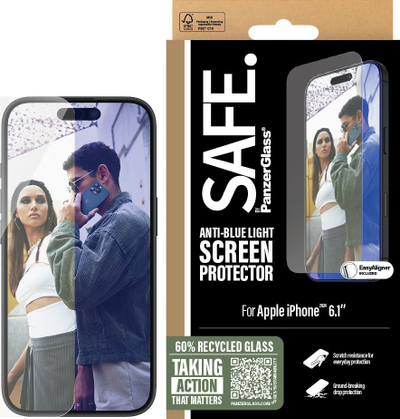 Mbrojtës ekrani PanzerGlass SAFE Anti-Blue Light për iPhone 16 / 15, 6.1", i tejdukshëm