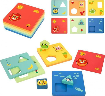 Логичка дрвена игра Shapes, 13 x 13 x 5 cm, во повеќе бои