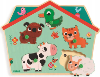 Puzzle muzikor druri Djeco Musical Peg Puzzle Audio Woof, 5 copa