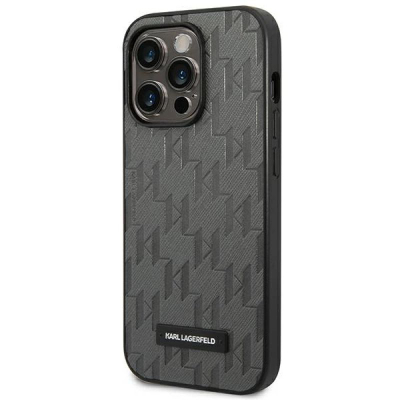 Kapak telefoni Karl Lagerfeld Saffiano Mono Metal Logo, për iPhone 14 Pro Max 6.7", gri
