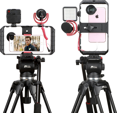 Rig video për telefon Ulanzi U-Rig Pro, me dy doreza, me pika montimi për aksesorë, i zi