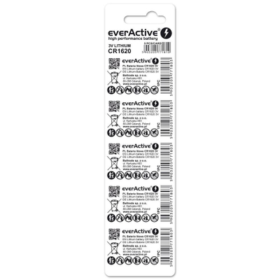 Bateri litium everActive CR1620, 3V, paketim 5 copë, argjendtë