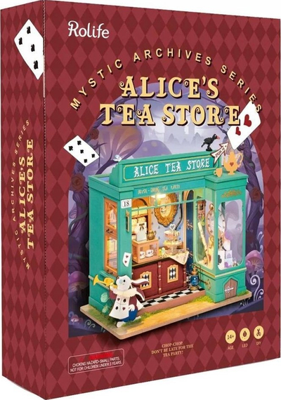 Shtëpizë miniaturë DIY Rolife ROEDG156 Alice's Tea Store, me dritë LED, 20 x 13.8 x 22 cm, shumëngjyrëshe