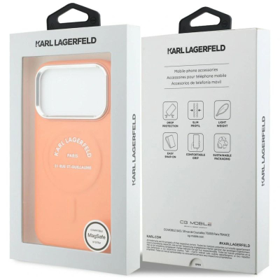 Kapak telefoni Karl Lagerfeld Karl RSG Logo MagSafe, për iPhone 17 Pro, portokalli