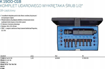 Set nxjerrës vidhash Gedore 6654600, 1/2", 18 pjesë