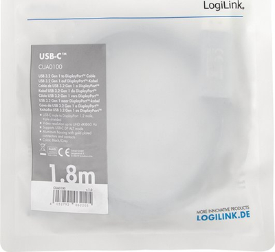 Kabëll adapter LogiLink CUA0100, USB C në DisplayPort, 1.8 m, i zi