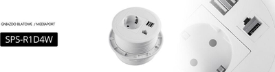 Prizë tavoline rrethore Spacetronik SPS-R1D4W, 230V 16A, 2x USB dhe portë rrjeti, e bardhë