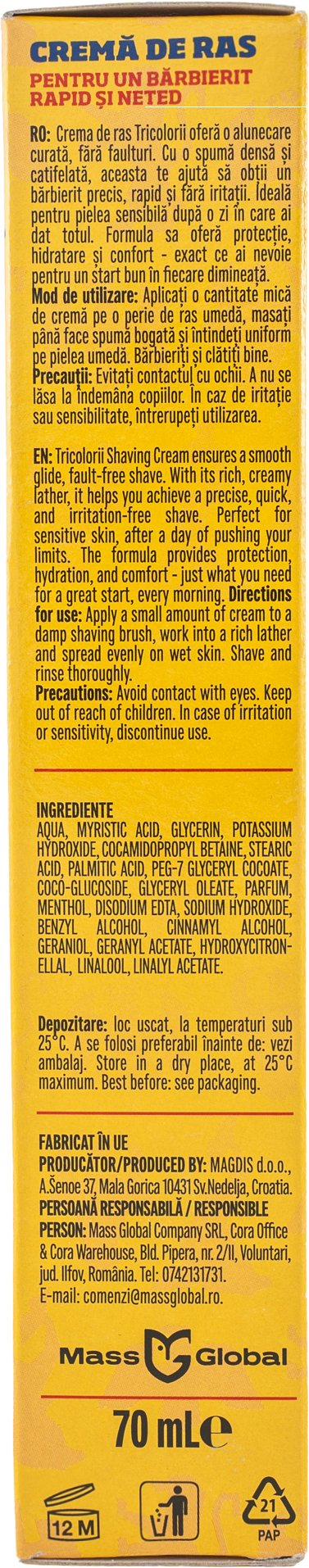 Krem rroje Tricolorii Silky Finish për meshkuj, 70 ml