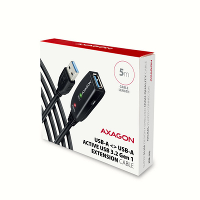 Kabllo USB Axagon ADR-305, USB-A në USB-A, 5 m, e zezë