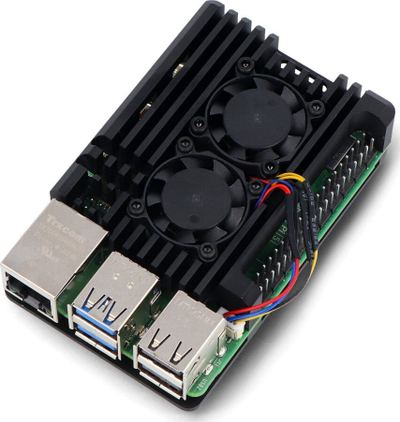 Kuti alumini për Raspberry Pi 5, me 2 ventilatorë, e zezë