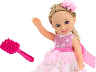 Kukull LeanToys Pretty Girl, 38cm, flokë të gjatë, fustan rozë