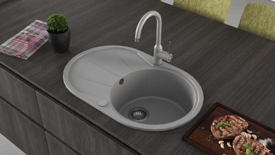 Славина за кујна Aquasanita VIDE 5023-601, висока чешма, ротирање 360°, црна металик