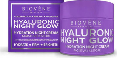 Krem nate për fytyrë Biovène Hyaluronic Night Glow, hidratues, 50 ml, lejla