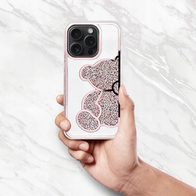 Futera Teddy Bear për iPhone 13, PU TPU, rozë