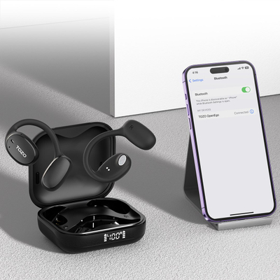 Спортски слушалки TOZO OpenEgo, True Wireless отворен тип, Bluetooth 5.3, со двоен микрофон, црни