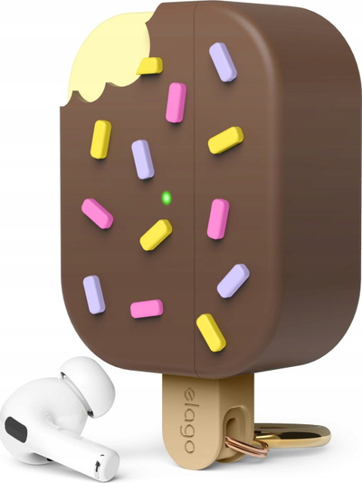 Kuti mbrojtëse Elago Ice Cream për AirPods Pro 2, me karabinë, mbështet karikim pa tela, ngjyrë çokollatë