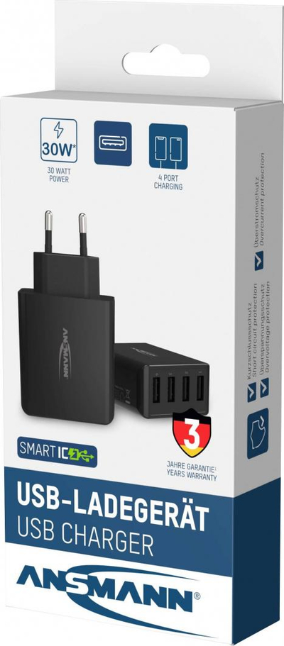 Karikues Ansmann HC430, 4x USB-A , 3 A, 30 W