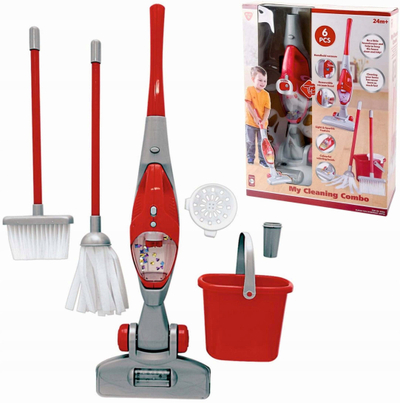 Set pastrimi lodër Playgo My Cleaning Combo, 6 pjesë, me fshesë me korrent, i kuq