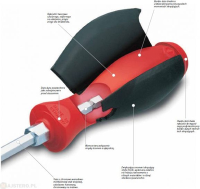 Kaçavidë Pozidriv Wiha SoftFinish 00768, PZ0, me dorezë ergonomike, e kuqe me të zezë