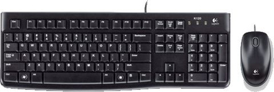 Set tastjere dhe mi Logitech Desktop MK120, me kabllo USB, i qëndrueshëm kur derdhen lëngje, i zi