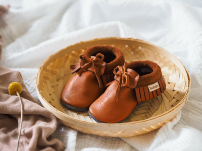 Këpucë bebe Baobaby Mokasine Hazelnut, lëkurë e butë, madhësia S, kafe