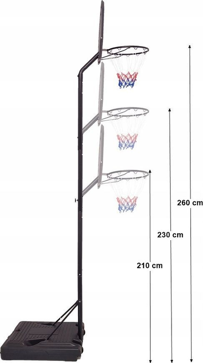 Kosh basketbolli Leantoys, portativ, me lartësi që e rregullon vetë, i zi
