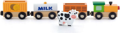 Влакче играчка од дрво BigJigs Farm Train V50821, со магнетни вагони, шарено