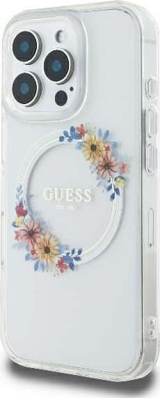 Futrollë Guess GUHMP16XHFWFCT për iPhone 16 Pro Max, MagSafe, transparente me lule
