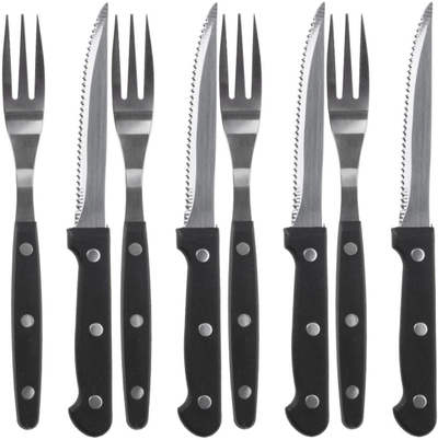 Set takëmesh për steak e pica, 4 thika, 4 pirunë, çelik inox