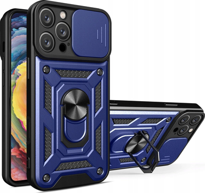 Maskë mbrojtëse Hybrid Armor Camshield për iPhone 16 Pro, me kapak kamere, me stand, blu