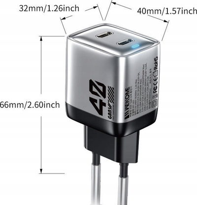 Karikues muri Wekome WP-U02 Mecha, 2 porta USB-C, 40W GaN, ngjyrë argjendi