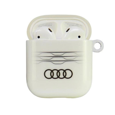 Kuti mbrojtëse Audi IML me dizajn gjeometrik për AirPods, TPU PC, e bardhë