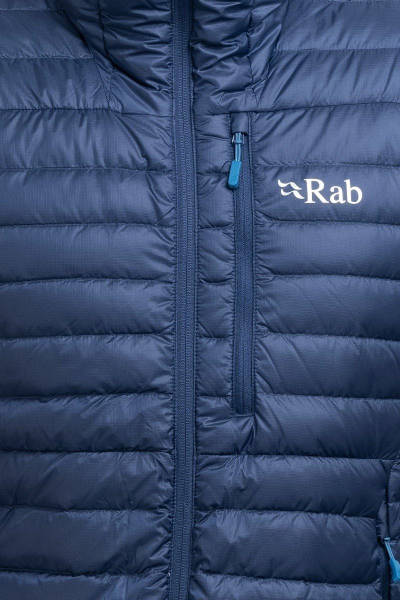 Jakne duks për burra Rab Microlight Alpine, me pupla, me kapuç, blu denim