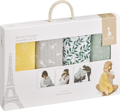 Shalle museline për bebe Vulli Sophie La Girafe, set 4 copë, 70 x 70 cm, shumëngjyrëshe