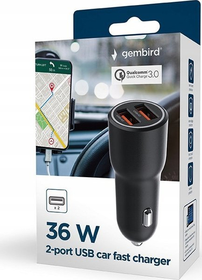 Karikues makine Gembird TA-UC-A2QC36-CAR-01, 2x USB A, QC 3.0 36W, i zi