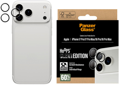 Mbrojtës kamere PanzerGlass Hoops, për iPhone 17 Pro 17 Pro Max 16 Pro 16 Pro Max, transparent