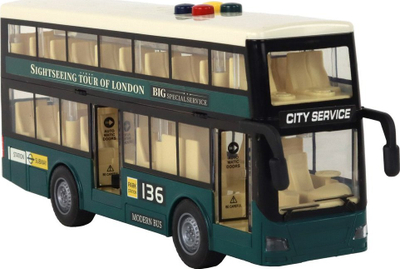 Lodër autobus Leantoys Double Decker, me fërkim, 1:16, jeshile e errët