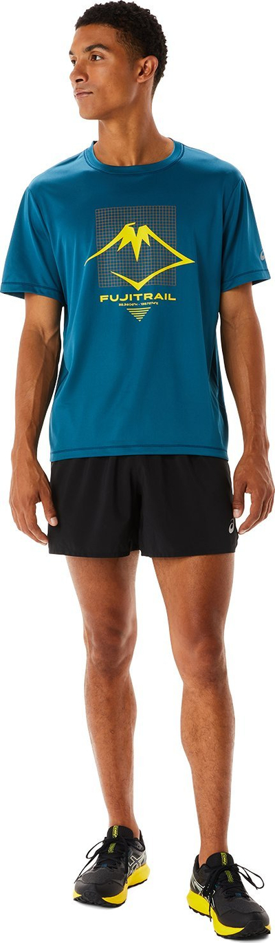 Bluzë sportive ASICS FUJITRAIL LOGO SS TOP për burra, thahet shpejt, blu e errët