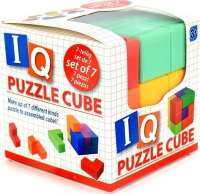 Lodër puzzle IQ Puzzle Cube, kub logjik, 7 pjesë, shumëngjyrëshe