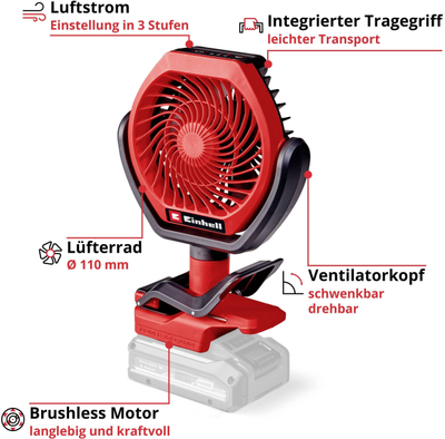 Ventilator pa kabllo Einhell GC-CF 18/110 Li, 18V, brushless, pa bateri