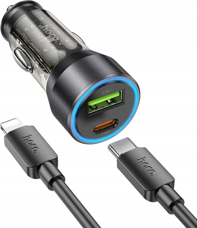 Karikues makine Hoco NZ12A, 43W PD QC3.0, USB A USB C, transparent i zi