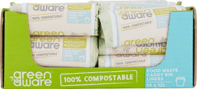 Qese plehrash GreenAware Trash Bags, 12L, kompostuese, 14 copë x 36 karton
