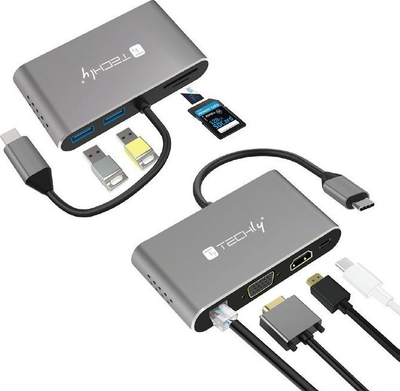 Docking station Techly IADAP USB31-DOCK3, USB-C 8 me 1, HDMI 4K, gri