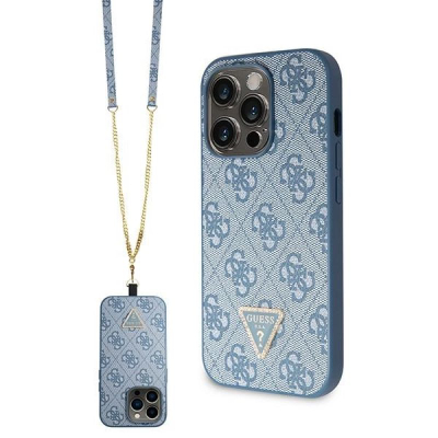 Kuti mbrojtëse Guess GUHCP15LP4TDSCPB për iPhone 15 Pro, hardcase Crossbody, blu