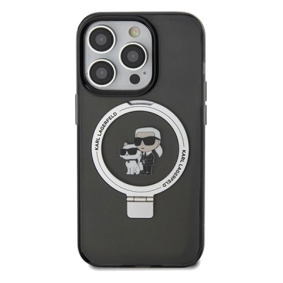 Kapotë Karl Lagerfeld Ring Stand Karl &amp; Choupette MagSafe për iPhone 14 Pro, polikarbonat TPU, me unazë për me e mbajt në këmbë, e zezë