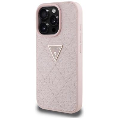 Maskë telefoni Guess Metal Logo, lëkurë eco, për iPhone 16 Pro, rozë