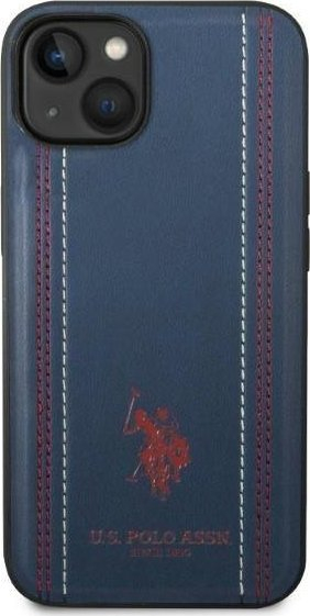 Këllëf telefoni US Polo Assn Leather Stitch për iPhone 14 6.1", TPU, blu navy